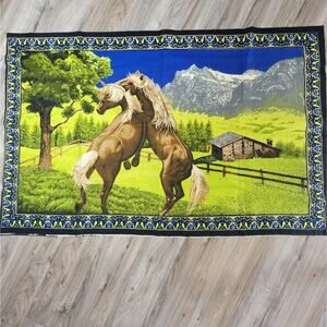 Vintage Playing Horses in a Meadow Wall Tapestry - 35" x 55"